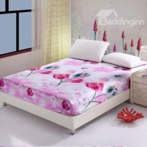 Sweet Pink Flowers Design Soft Cotton Fitted Sheet