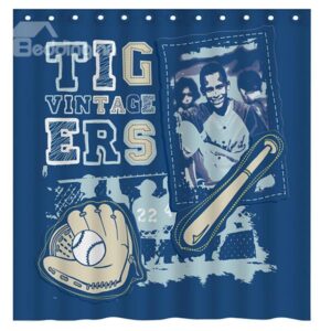 Fashion Creative Baseball Dark Blue 3D Shower Curtain