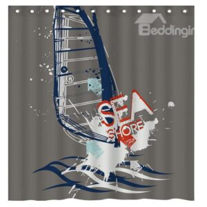 Creative Doodle Sea Shore Surfing 3D Shower Curtain