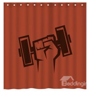 Creative Concise Weightlifting Print Brick Red 3D Shower Curtain