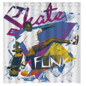 Unique Design Doodle Skating Boy 3D Shower Curtain