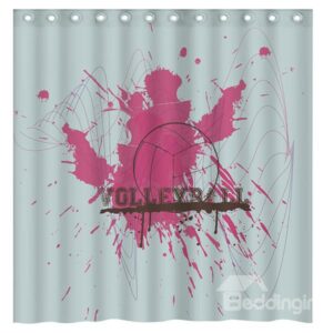 Artistic Red Doodle and Volleyball Print 3D Shower Curtain