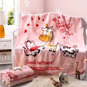 Pink Flannel Giraffe and Zebra Print Baby Blanket
