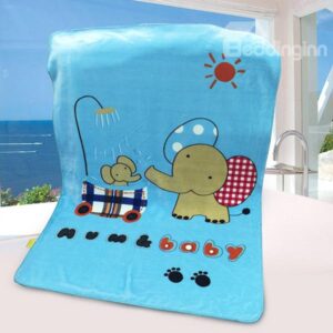 Super Cute Sky Blue Elephant Print Baby Blanket