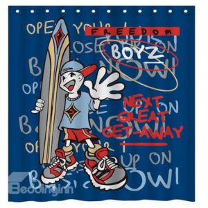 Modern Fashion Cool Boy with Surfing Board 3D Shower Curtain