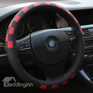 Creative Sporty Leather Material Plaid Steering Wheel Cover