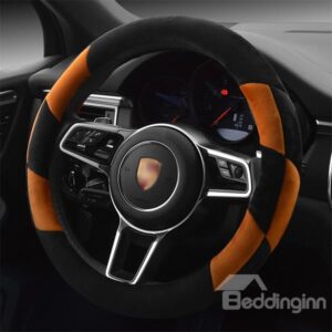 Super Soft Dual Colored Plaid Plush Steering Wheel Cover