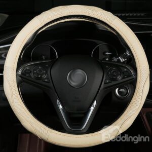 Concise and Elegant Pure Colored Leather Material Steering Wheel Cover