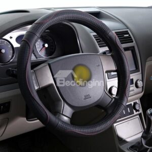 Concise Pure Colored Leather Material Steering Wheel Cover