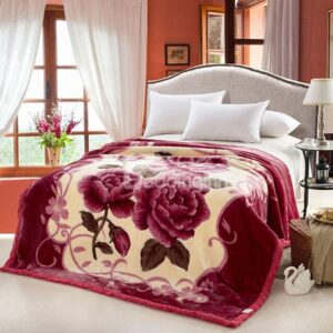 European Style Big Peony Print Raschel Blanket