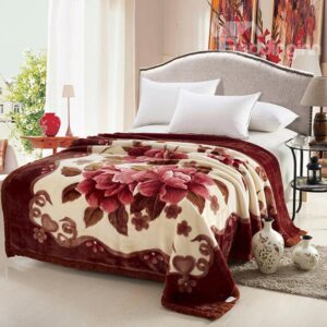 Thick Soft Red Flowers Print Raschel Blanket