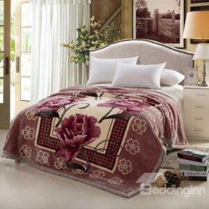 Vintage European Style Flowers Print Raschel Blanket