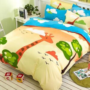 100% Cotton Lovely Giraffe and Tree Print Kids 4-Piece Duvet Cover Set