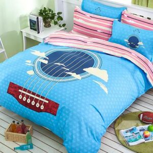 Blue Beautiful Ukulele Print Kids 4-Piece Duvet Cover Set