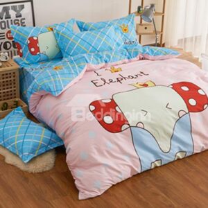 Pink Lovely Elephant Print 4-Piece Duvet Cover Set