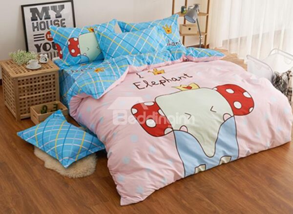 Pink Lovely Elephant Print 4-Piece Duvet Cover Set