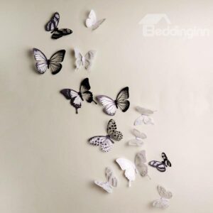 Classic Black and White 3D Butterfly Removable 3D Wall Sticker 18 Pieces