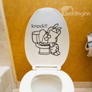 Creative Funny Knock Rabbit Reading Newspaper Bathroom Removable Wall Sticker