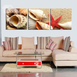 Wonderful Beach Theme Seashells and Starfish Pattern 3-Panel Wall Art Prints