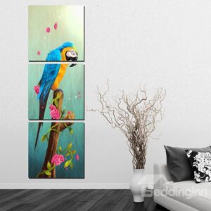 Wonderful Parrot Sitting on Branch 3-Panel Wall Art Prints