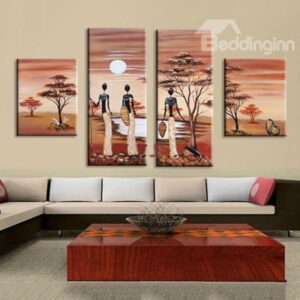 Modern African Style People and Scene Frameless 4-Panel Wall Art Prints