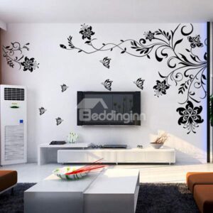 Classic Unique Black Flowers Extra Large TV Wall Bedroom Removable Wall Sticker