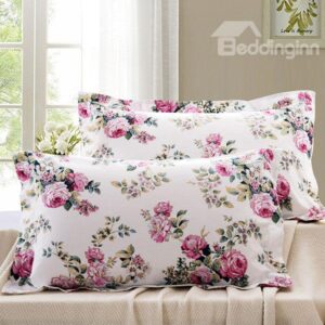 Pastoral Rosy Flowers Print Cotton 2-Piece Pillow Cases