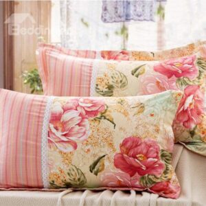 Fancy Flowers Printing 100% Cotton 2-Piece Pillow Cases