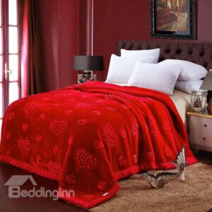 High-end Heart-shape Embroider Design Red Raschel Blanket