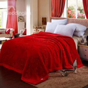 Classy Romantic Heart-shape Embroider Super Thick Raschel Blanket