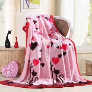 Lovely Cartoon Cats Print Soft Flannel Blanket