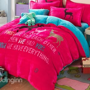 Warm Flannel Deer Family Print 4-Piece Duvet Cover Set