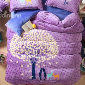 Light Purple Tree Print and Polka Dot Pattern 4-Piece Duvet Cover Set
