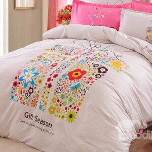 Gift Season Colorful Flowers Print Kids 4-Piece Duvet Cover Set