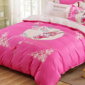 Lovely Opera Figure and Flowers Print 4-Piece Duvet Cover Set