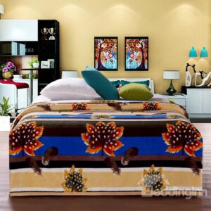 Graceful Leaves Print Warm Cozy Polyester Blanket