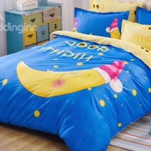 Good Night Big Moon Print Kids 4-Piece Duvet Cover Set