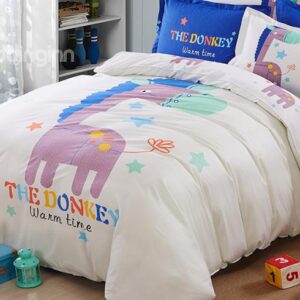 Adorable Donkey Print Kids Pure Cotton 4-Piece Duvet Cover Set