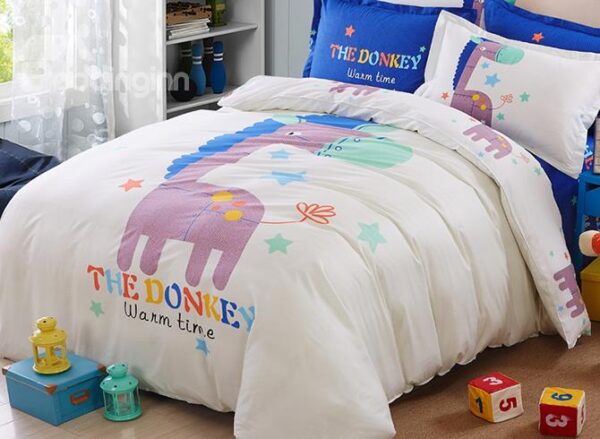 Adorable Donkey Print Kids Pure Cotton 4-Piece Duvet Cover Set