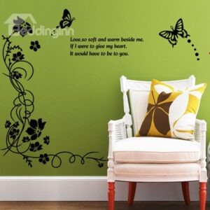 Fabulous Black Flower Vine and Butterfly Removable Wall Sticker