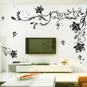 Wonderful Unique Black Flower and Vines Removable Wall Sticker
