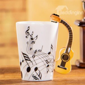 Creative Musical Theme Guitar Design Handle Ceramic Coffee Mug