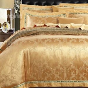 Luxurious European Jacquard Design Golden Cotton 4-Piece Duvet Cover Sets
