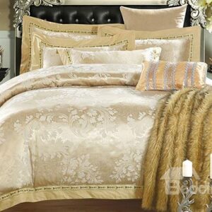Deluxe European Jacquard Design Champagne 4-Piece Duvet Cover Sets