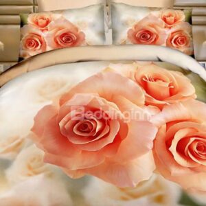 Three Aurantia Roses Print Cotton 4-Piece Duvet Cover Sets