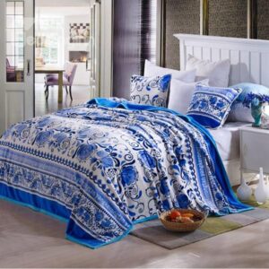 Elegant Blue Flowers Print Smooth Flannel Blanket
