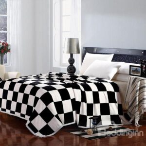 Stylish Black and White Plaid Design Flannel Blanket