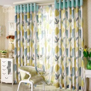Blue Leaves Pastoral Style Grommet Top Curtain