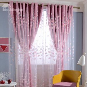 Lovely Pink Butterfly Print Cinderella Grommet Top Curtain & Matching Sheer