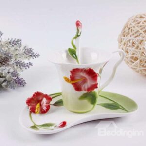 Gorgeous 3D Flower Design Ceramic Coffee Cup